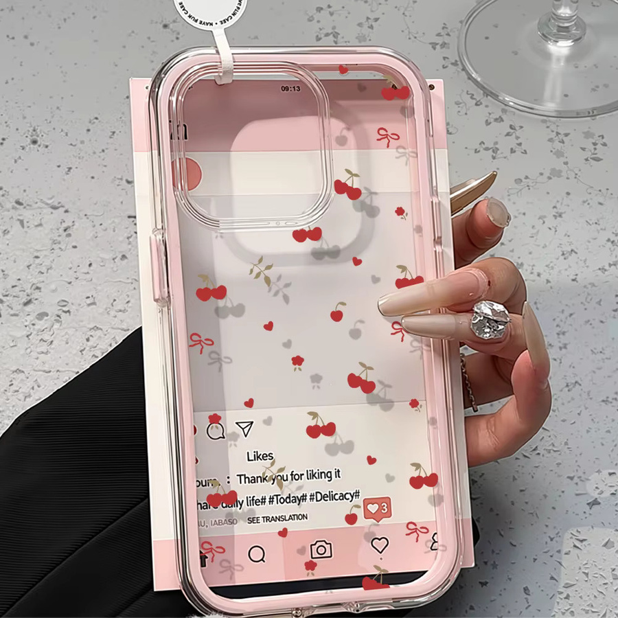 Stoßfeste transparente Handyhülle mit Kirschblüten-Design für iPhone 11 bis iPhone 17 Pro Max in Schwarz und Transparent - Bild 2
