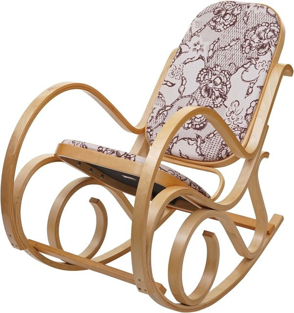 MCW Schaukelstuhl Gallarate in Eiche-Optik mit braunem Jacquard-Stoff im Retro-Design - Bild 1
