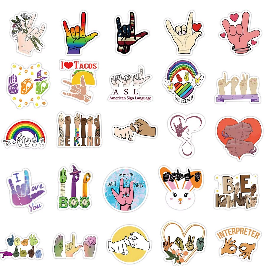 50 Stück ASL Gebärdensprache Aufkleber in Mehrfarbig als ABC-Lerndekoration für Kinder von RecordingYourLife Store - Bild 2