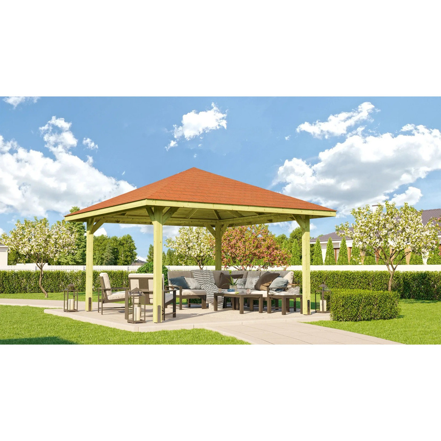 Weka Pavillon Gartenoase 651 A Sparset mit Dachschindeln aus Massivholz in Braun, B/T: 433 x 433 cm - Bild 2