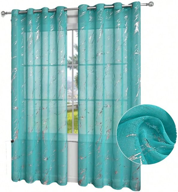 Yiran Furniture Fenstergitter mit Marmormuster und Halbschattierung in Pfau Blau, B: 100 cm, H: 130 cm - Bild 1