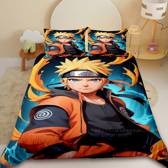 Naruto Kinder Bettwäsche Set mit Uchiha Sasuke und Uzumaki Motiv von Binchi Fitness, 3-teiliges Microfaser Set, Mehrfarbig, Breite: 155 cm, Länge: 220 cm - Bild 1