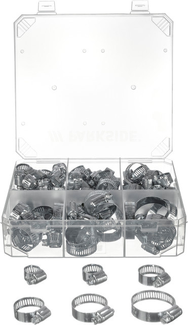 Parkside Kleinteile-Sortiment XXL Schlauchklemmen-Set mit Unterlegscheiben aus Edelstahl in Silber - Bild 1