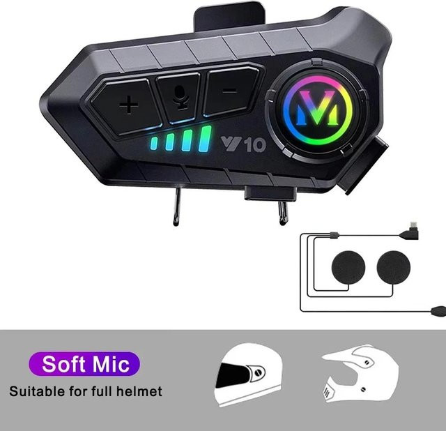 Meiteai-Car&Motor Y10 Motorrad Bluetooth 5.3 Helm Headset in Schwarz mit Geräuschreduzierung und wasserfestem Design inklusive Mikrofon - Bild 1