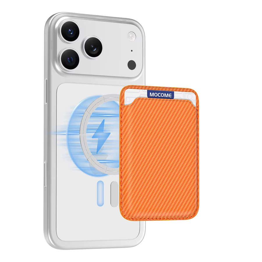 RPKKS MagSafe Kartenhalter Brieftasche mit Kohlefaser-Textur für iPhone 17 16 15 14 Pro Max, Magnetische Kreditkartentasche in Schwarz und Orange - Bild 2