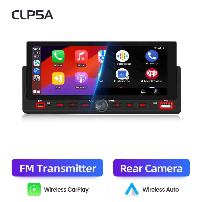Junsun 6,86 Zoll Universal 1 Din Autoradio mit MP5-Player, Carplay, Android Auto, Bluetooth und USB-Aufladung in Schwarz - Bild 3