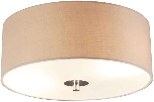QAZQA Country Deckenleuchte Beige, runde Drum-Lampe aus Baumwolle und Glas, Durchmesser: 30 cm, dimmbar, E27 - Bild 1