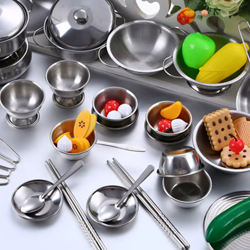 Haifeng Kinder-Küchenspielzeug-Set aus Edelstahl und Weißblech, 25-teiliges Set - Bild 3