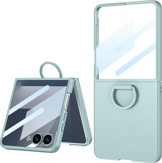 Schutzhülle für Samsung Galaxy Z Flip 7, Z Flip6 und Z Flip7 FE mit 360-Grad-Glas-Displayschutz, mattem PC-Gehäuse und Ringhalter in Schwarz - Bild 1