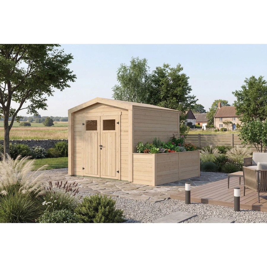 Weka Holz-Gartenhaus Killarney mit Satteldach in Natur Braun, B: 320 cm, T: 248 cm, H: 246 cm - Bild 2