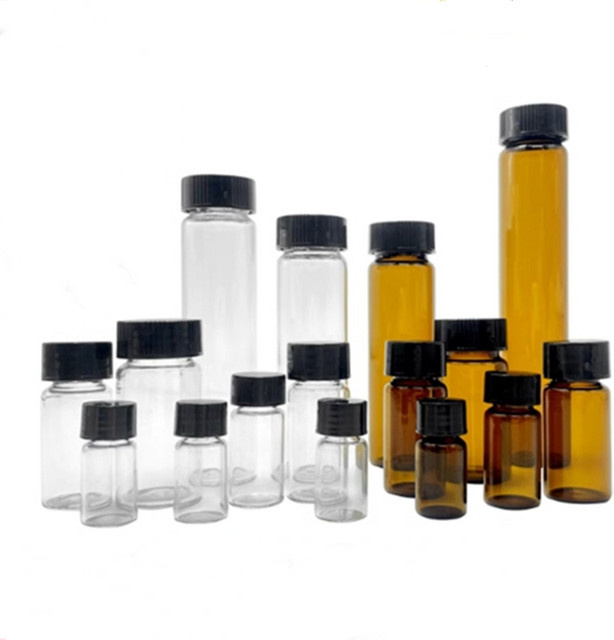30er Set Borosilikat Glas Probenflaschen mit Schraubverschluss und PE-Dichtung, 3 ml bis 50 ml, in Klar oder Braun - Bild 1