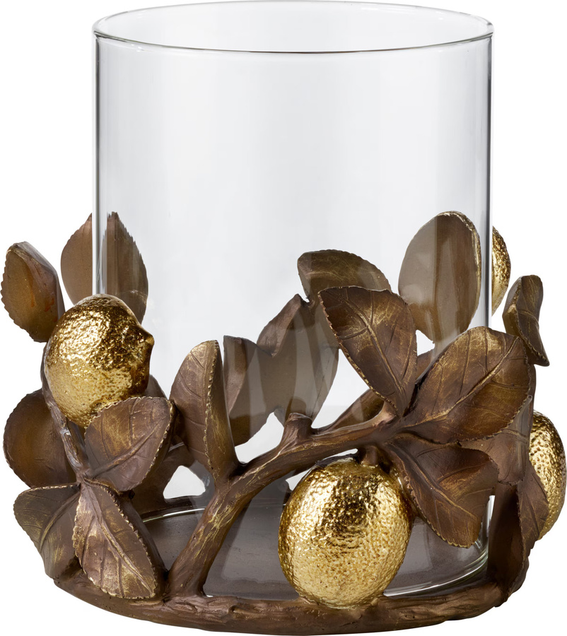 Heine Home Windlicht Zylinder mit Blätterranken und Zitronen in Braun-Goldfarben, B/T/H: 21,0 x 20,0 x 14,5 cm - Bild 2