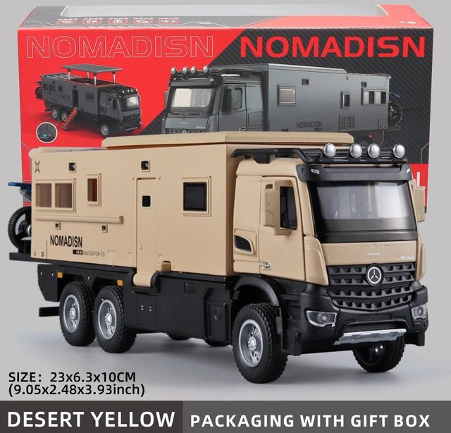 Mercedes Benz Camper RV Caravan, Spielzeug-Modellauto, 1:24, mit Ton und Licht, gelb - Bild 1