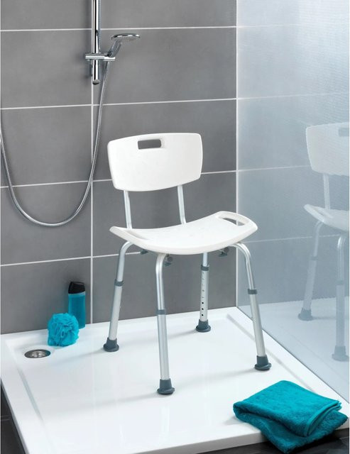 Wenko Badhocker Secura mit Rückenlehne aus Kunststoff und Aluminium in Weiß, B: 49 cm, H: 68,5-85,5 cm, T: 54 cm - Bild 1
