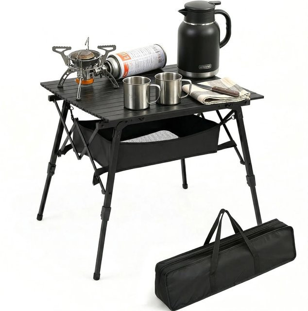 Sekey Aluminium Campingtisch klappbar und höhenverstellbar, Schwarz, B: 72 cm, T: 62 cm, H: 46 bis 66 cm - Bild 1