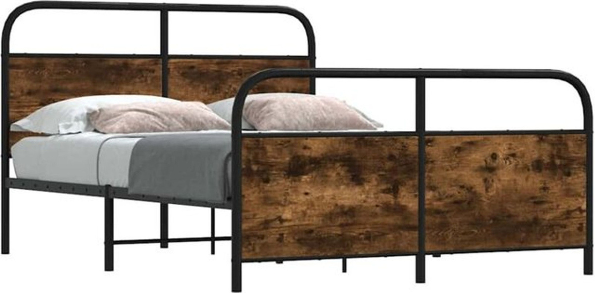 Bettgestell aus Holzwerkstoff und Stahl von Vidaxl in Braun im Industrial Design, B/T/H: 120 x 200 cm - Bild 1
