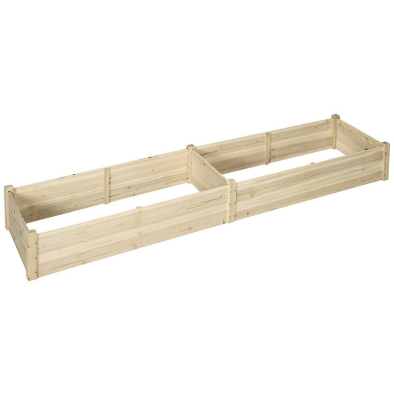 Outsunny Hochbeet aus Holz mit 2 Pflanzbereichen in Natur, wetterbeständig mit Vlies-Innenverkleidung, B/T/H: 244 x 61,5 x 27 cm - Bild 4