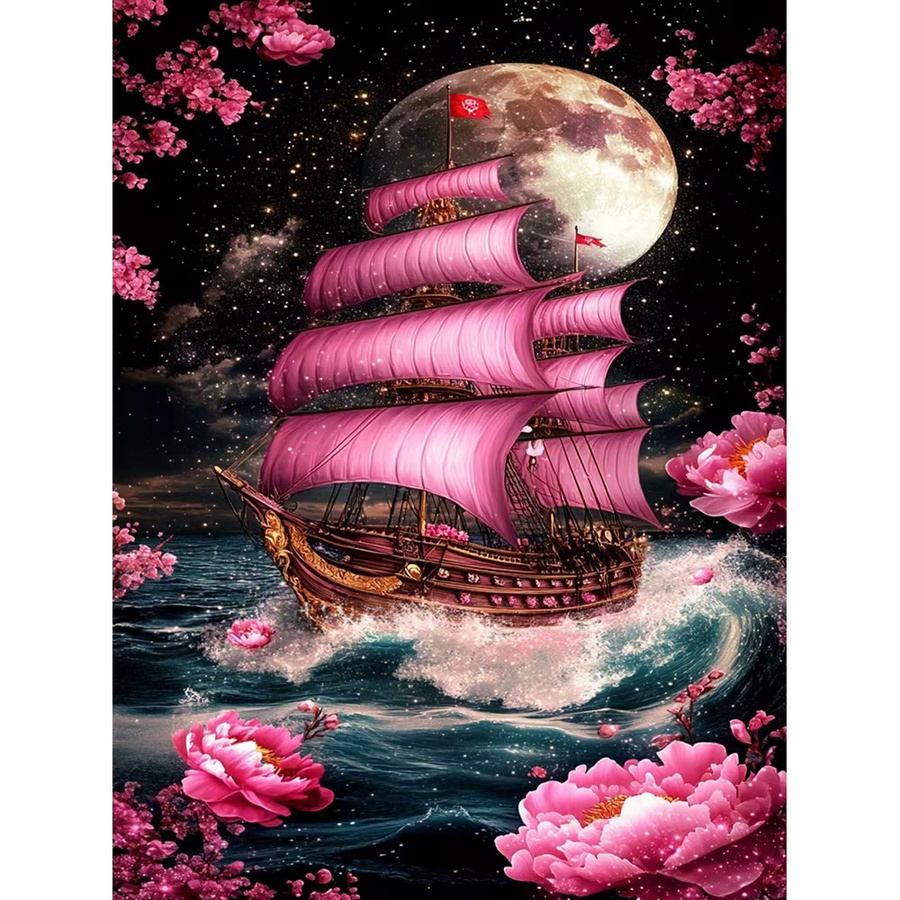 EverShine Diamantmalerei Landschaft mit Boot und Mond, 5D Strass-Mosaik Dekoration in Multicolour, B/H: 30,0 x 20,0 cm - Bild 5