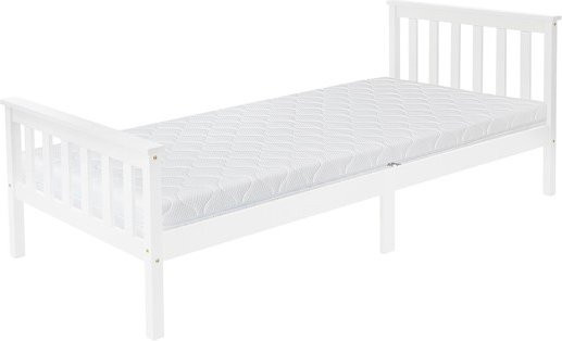 ML-Design Einzelbett aus Kiefernholz mit Lattenrost und Matratze in Weiß, B/T/H: 90 x 200 cm - Bild 1