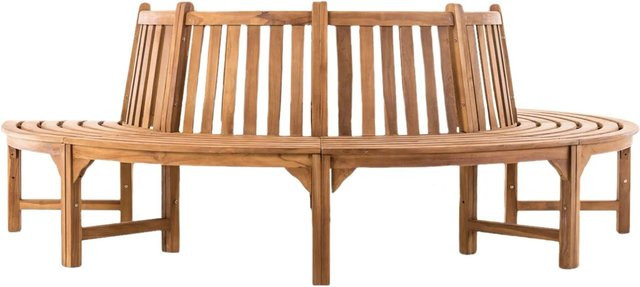 DELUKE VEGAD Baumbank aus Teakholz in Braun, halbrunde Gartenbank mit Lehne, B/T/H: 250 x 125 x 92 cm - Bild 1