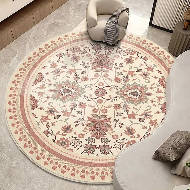 VIKAMA Vintage runder Schlaufenflor-Teppich im persisch böhmischen Mandala-Design - Bild 1