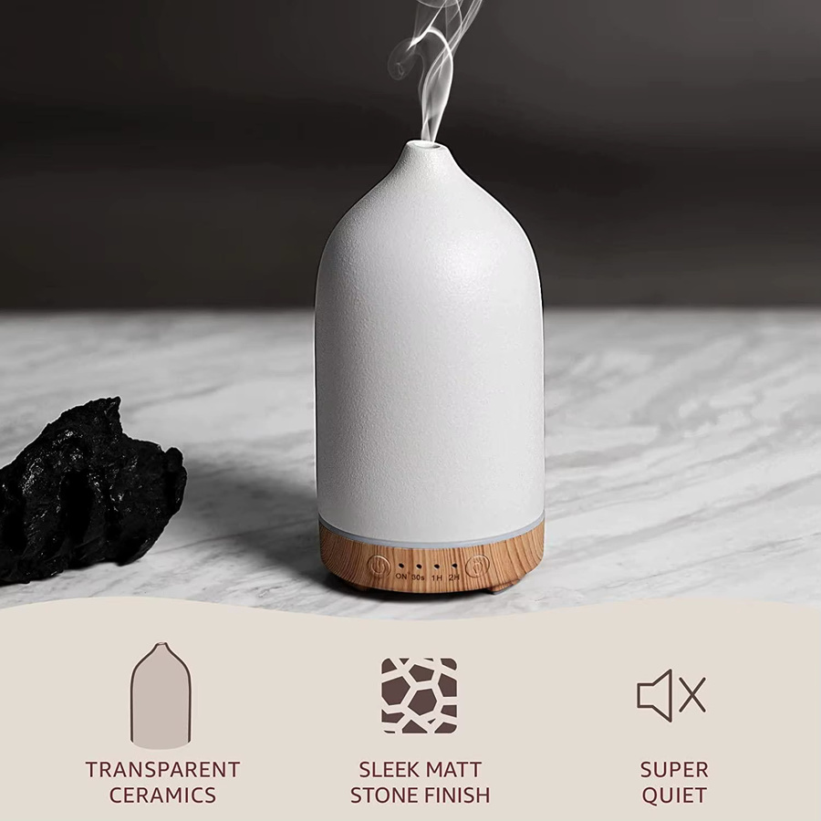 Luckima Keramik-Aroma-Diffusor mit Ultraschall-Luftbefeuchter und 7-Farben-Nachtlicht, Weiß/Mehrfarbig, 100 ml - Bild 5