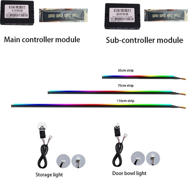 KALADA LED Auto Umgebungslicht RGB Regenbogen Lichtstreifen mit Controller, Mehrfarbig - Bild 1