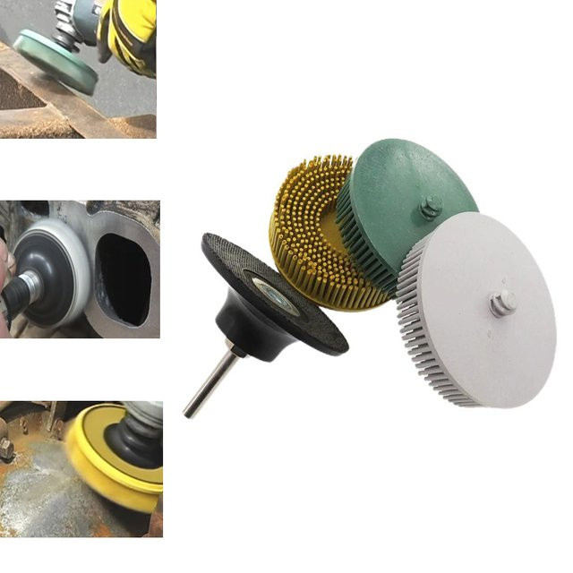 Vibratite Schleifborstenscheiben Set 3 Stück, 50 mm Durchmesser, mit Stützhalter 1/4 Zoll Schaft zum Entgraten, Polieren und Reinigen von Metall, Mehrfarbig - Bild 1