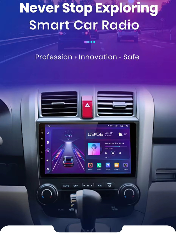 Junsun Android 13 Autoradio für Honda CRV 3 (2006-2011) mit 9 Zoll Display, 4GB RAM, 64GB ROM, GPS, Carplay, Bluetooth, DSP und Rückfahrkamera Unterstützung in Schwarz - Bild 1