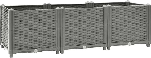 vidaXL Hochbeet in Rattan-Optik aus Polypropylen, Hellgrau, B/T/H: 120 x 40 x 38 cm - Bild 1
