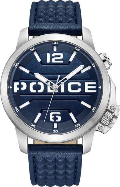 Police Herrenuhr, Automatik, Edelstahl, 44 mm, Blau, Leder - Bild 1