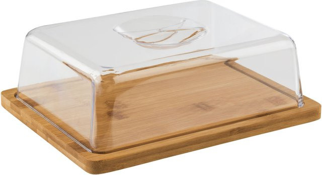 APS Tablett mit Haube aus Bambus und Polystyrol, rechteckig, transparent/braun, B: 18,5 cm, T: 24 cm, H: 8 cm - Bild 1