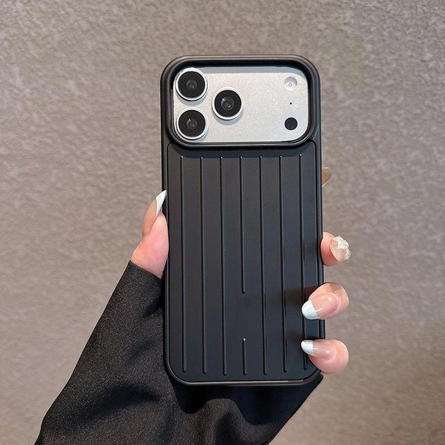 WildMoment Stoßfeste Handyhülle mit gestreifter Gepäcktextur für iPhone 17 16 15 14 13 Pro Max in Schwarz - Bild 1
