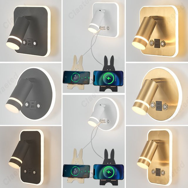 Claeted LED Wandlampe im Nordic Minimalist Design mit USB-Ladefunktion und Touch-Bedienung, Weiß - Bild 1
