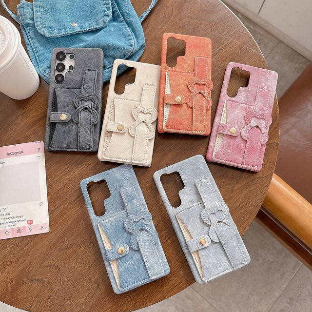 Multifunktionale Handyhülle mit Kartenhalter und Liebesarmband in Denim-Optik für Samsung Galaxy S22 S23 S24 S25 Ultra, Farbe: Weiß - Bild 1