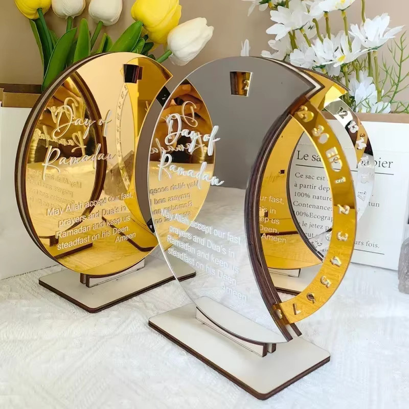 Ramadan-Countdown-Acrylkalender 2026 mit drehbarem Ständer für den Schreibtisch, Dekoration in Transparent, Gold und Weiß - Bild 2