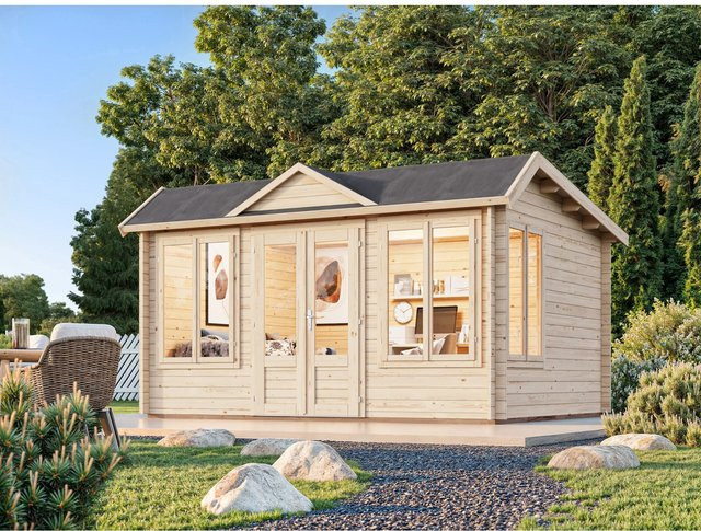 Palmako Gartenhaus Claudia Pent aus Fichte in Hellbraun, B/T/H: 440 x 346 x 249 cm, tauchgrundiert mit Fußboden und Montage-Set - Bild 1