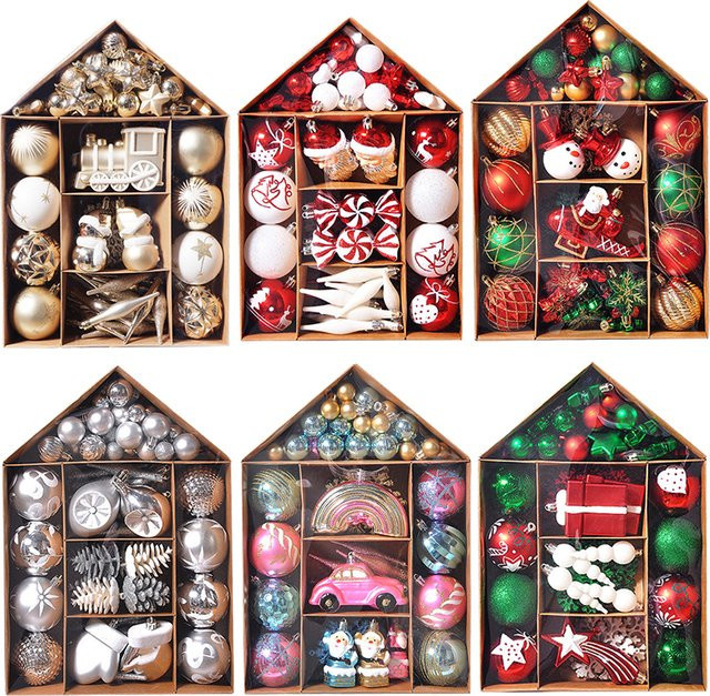 70 Stück Weihnachtskugeln Set aus Kunststoff als hängende Weihnachtsbaum-Anhänger für deine Weihnachtsdekoration - Bild 1