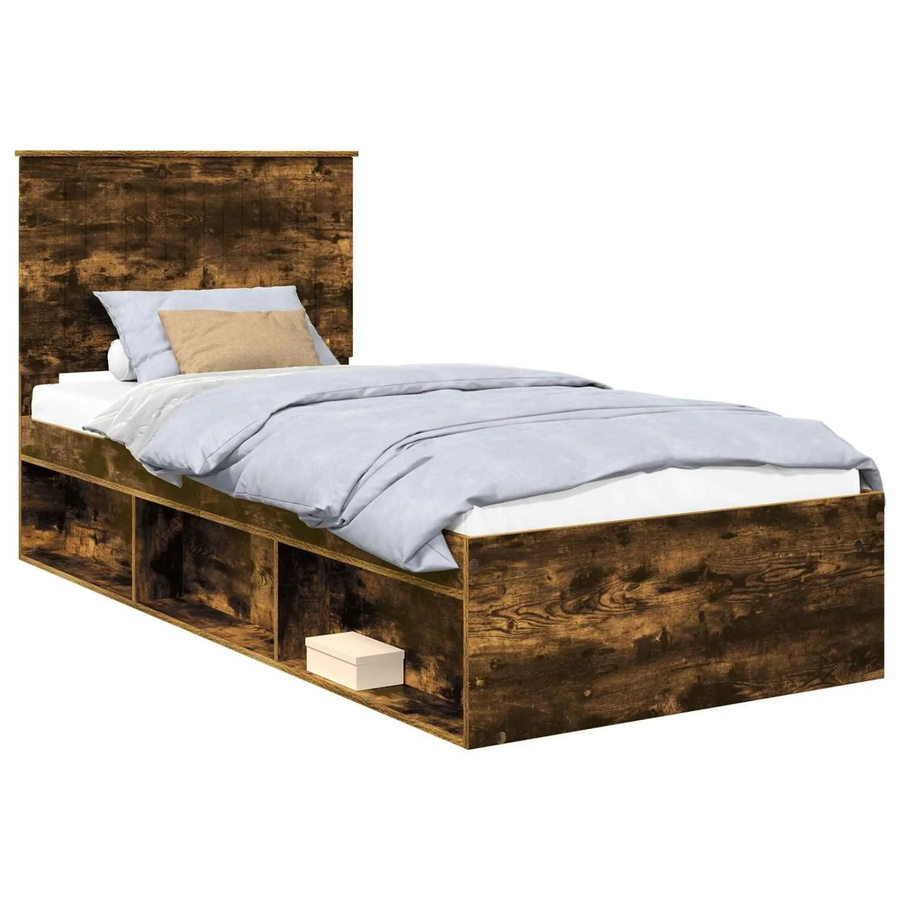 vidaXL Bettrahmen aus massivem Kiefernholz und Holzwerkstoff in Farbe Raucheiche Braun, B/T/H: 90 x 200 cm - Bild 2