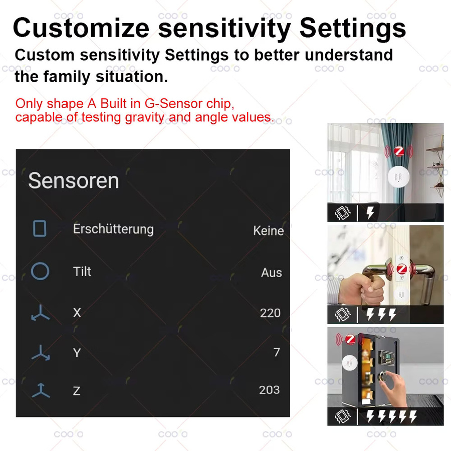 Coolo ZigBee 3.0 Vibrationssensor in Weiß für Echtzeit-Tür- und Fenster-Neigungsalarm zur Home Security Protection, kompatibel mit Home Assistant und Zigbee2MQTT - Bild 3