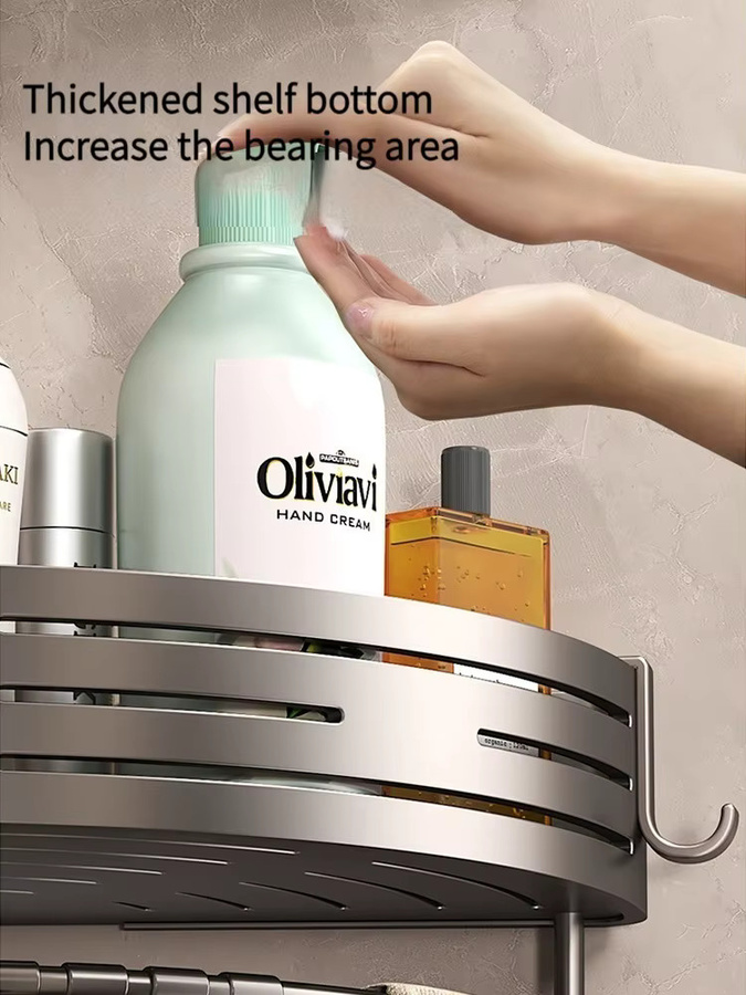 YUNJIEYA Aluminium Badezimmer Regal Grau ohne Bohren zur Wandmontage für Shampoo und Make-up - Bild 4