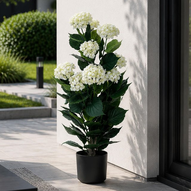 Künstliche Hortensie MCW Q86 in Weiß, Dekopflanze aus Polyethylen, H x B x T: 90 x 50 x 50 cm - Bild 1