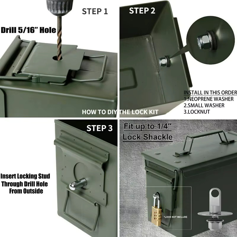 Aolamegs Munitionsbox aus Stahl mit Hardware-Kit und Gun Lock für 50 Cal Munition - Bild 3