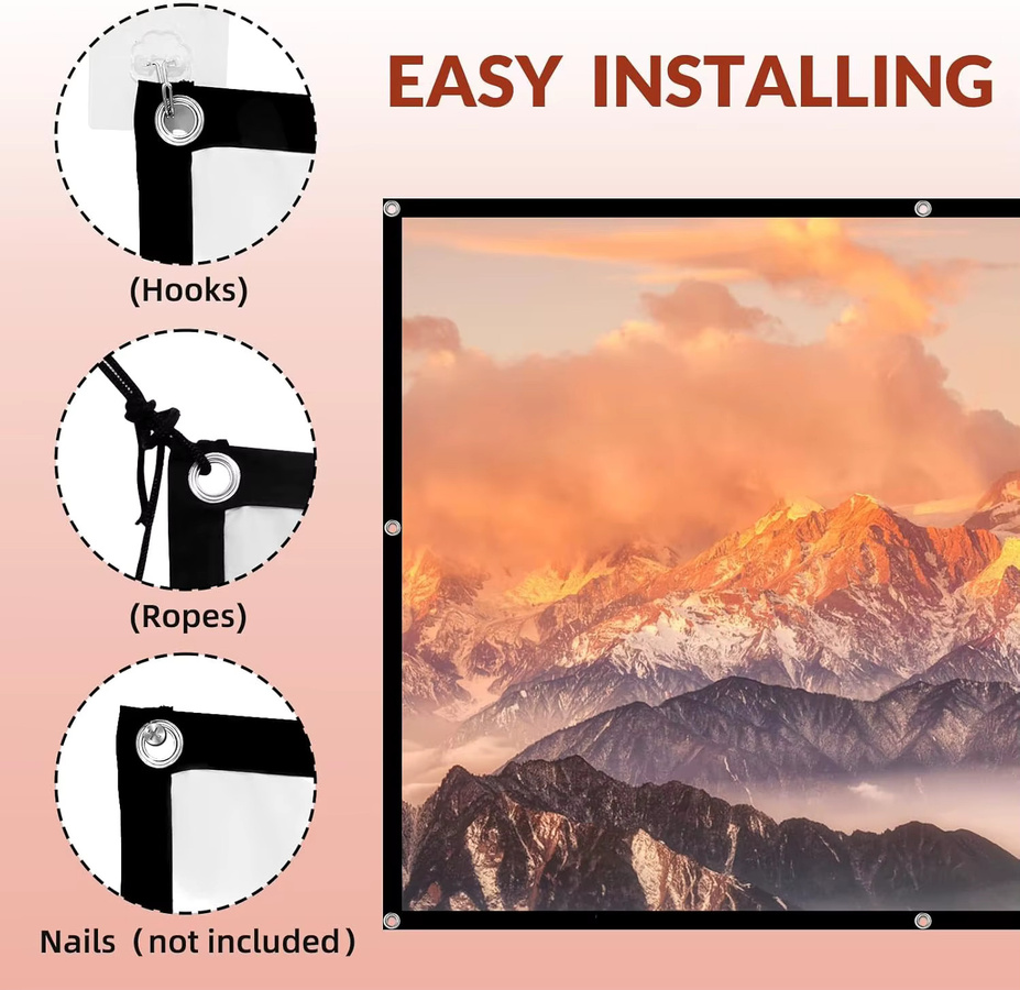 XBJ 4K UHD Projektorleinwand, tragbare und faltbare Leinwand in Weiß für Outdoor, Indoor, Office und Schule, 72-150 Zoll - Bild 5
