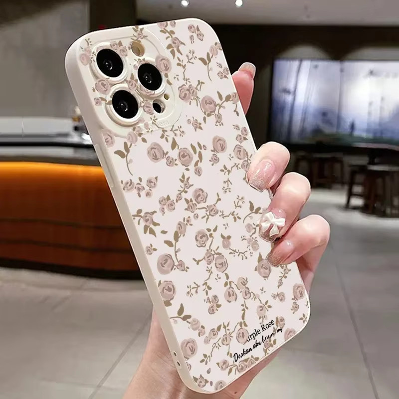 Stoßfeste Silikonhülle mit Vintage Rose Floral Flowers Design für iPhone 16 15 14 13 12 11 Pro Max Plus SE in Pink und Multicolour - Bild 5
