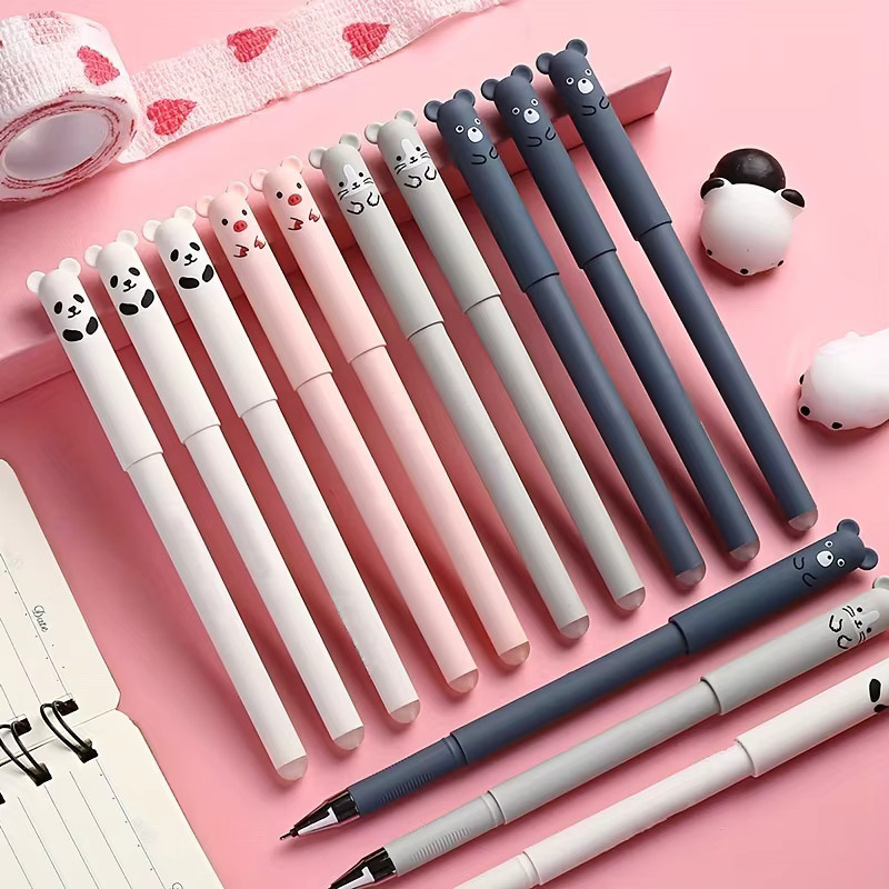 42-teiliges MROOFUL Set magische Gelstifte mit Bären- und Panda-Motiv, 0,5 mm, abwischbar, Farben: Schwarz und Mehrfarbig - Bild 2