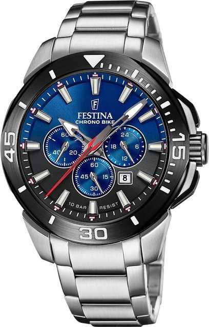 Festina Chronograph Herrenuhr, Edelstahl, Blau, 47 mm, 10 ATM - Bild 1