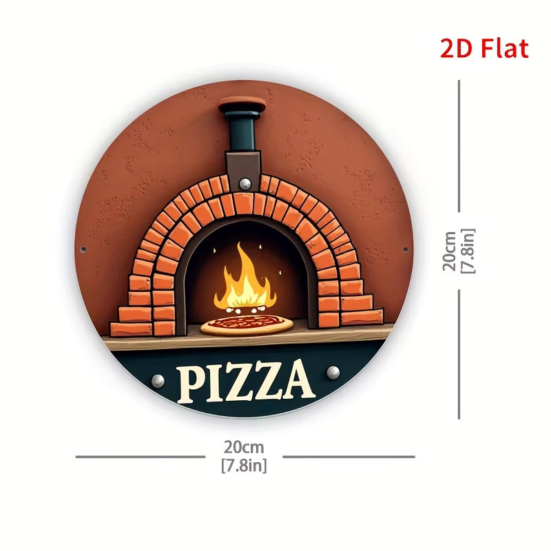 CIFBUY Vintage Italienische Pizzeria Wanddekoration aus Aluminium, Rundes Metallschild mit Pizza- und Flammen-Motiv in Multicolour - Bild 2