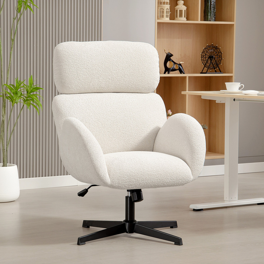 Ergonomischer Schreibtischstuhl von HOMCOM in Creme mit Samtoptik, höhenverstellbarer Bürostuhl mit Wippfunktion und hoher Rückenlehne für dein Homeoffice oder Schlafzimmer - Bild 2