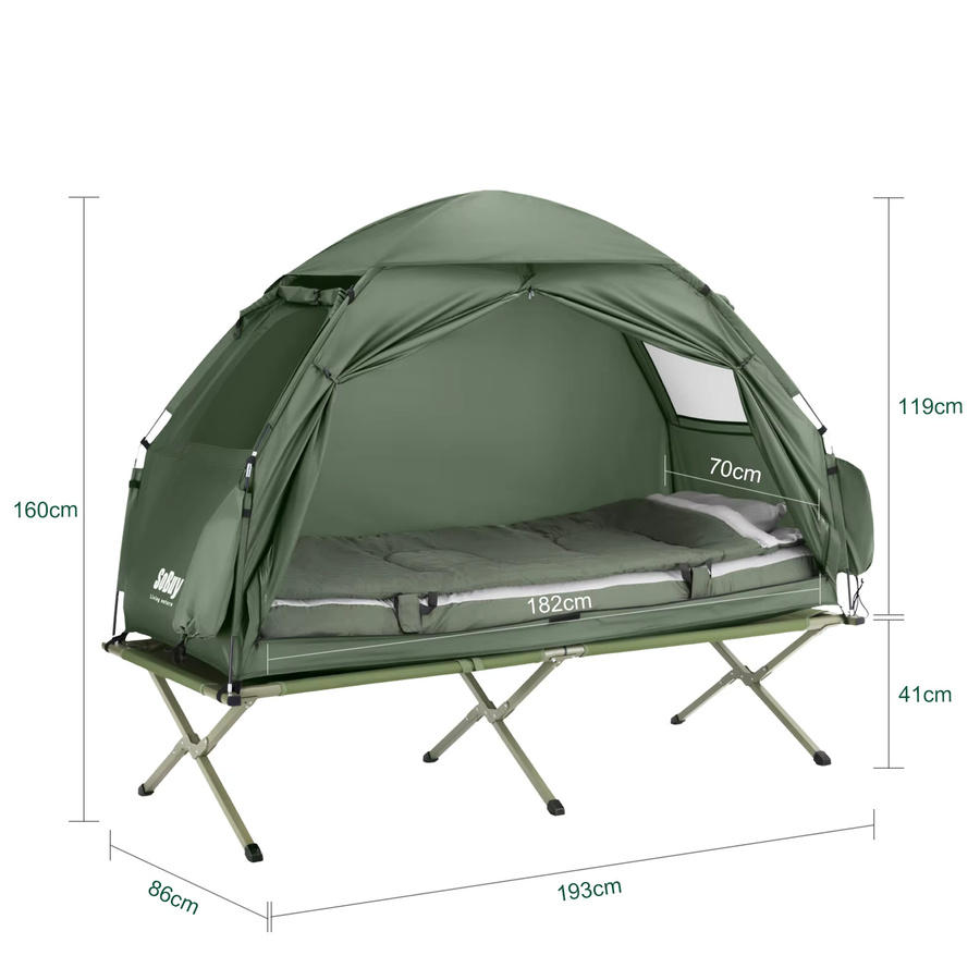 SoBuy OGS32 4in1 Feldbett mit wasserdichtem Wurfzelt in Grün inklusive Luftpumpe, Rolltasche und Schlafsack, B/T/H: 193 x 160 x 86 cm - Bild 2